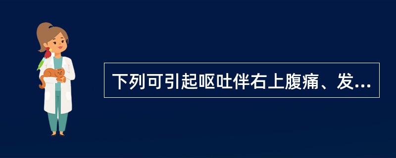 下列可引起呕吐伴右上腹痛、发热、黄疸的疾病是A、急性肠炎B、急性胰腺炎C、急性腹