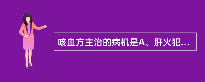 咳血方主治的病机是A、肝火犯肺,灼伤肺络B、脾阳不足,统血失常C、阴虚火旺,损伤