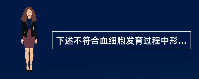 下述不符合血细胞发育过程中形态演变规律的是( )A、胞体由大到小B、核染色质由粗