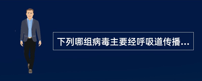 下列哪组病毒主要经呼吸道传播A、流感病毒、呼吸道合胞病毒、柯萨奇病毒B、流感病毒