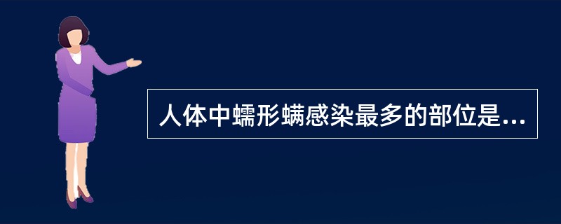 人体中蠕形螨感染最多的部位是 ( )A、颜面部B、胸部C、腹部D、四肢E、指间、