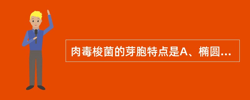 肉毒梭菌的芽胞特点是A、椭圆形,位于菌体顶端B、椭圆形,位于菌体次极端C、正圆形