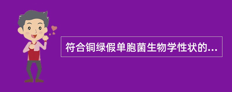 符合铜绿假单胞菌生物学性状的是A、单鞭毛,专性需氧,氧化酶阳性,无色素,42℃生