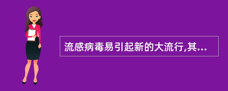 流感病毒易引起新的大流行,其原因是A、毒力增强B、基质蛋白发生变异C、包膜上表面