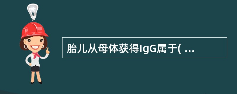 胎儿从母体获得IgG属于( )A、过继免疫B、人工被动免疫C、人工主动免疫D、自