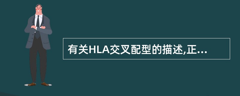 有关HLA交叉配型的描述,正确的是A、检测供体血清有无抗受体HLA抗体B、检测受