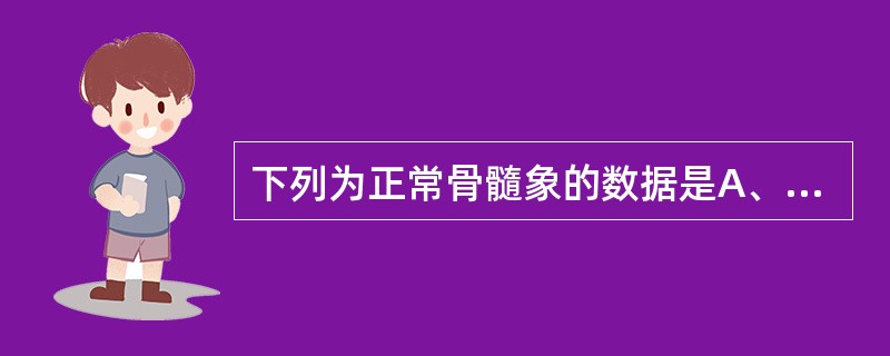 下列为正常骨髓象的数据是A、有核细胞:成熟红细胞为1:50;粒红比值为3:1;巨