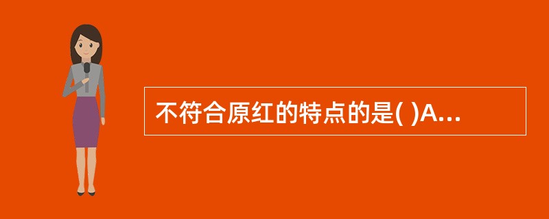 不符合原红的特点的是( )A、胞体大,可见突起B、染色质粗颗粒状C、核仁暗蓝色,