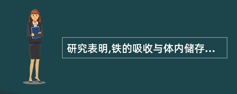 研究表明,铁的吸收与体内储存铁的量有关;铁缺乏时铁吸收率大,可高达至