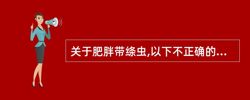 关于肥胖带绦虫,以下不正确的是A、虫体长4~8mB、头节呈球形,有顶突和小钩C、