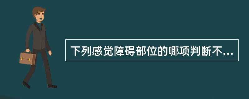 下列感觉障碍部位的哪项判断不正确?( )A、皮质性感觉障碍主要表现实体觉、两点辨