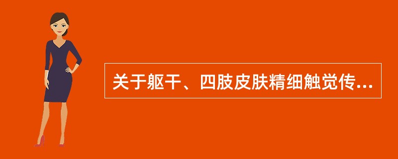 关于躯干、四肢皮肤精细触觉传导通路,不正确的叙述是( )。A、第1级神经纤维由脊