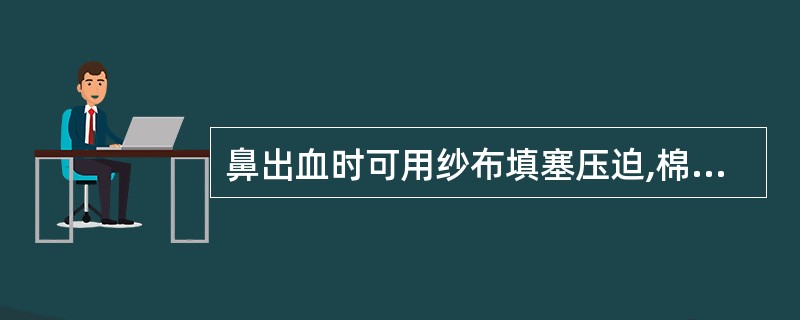 鼻出血时可用纱布填塞压迫,棉球上可浸______。