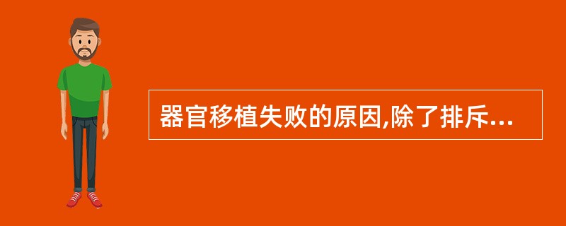 器官移植失败的原因,除了排斥反应外的另一个重要因素是( )。A、术后大出血B、手