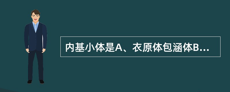 内基小体是A、衣原体包涵体B、麻疹病毒包涵体C、腺病毒包涵体D、狂犬病病毒包涵体