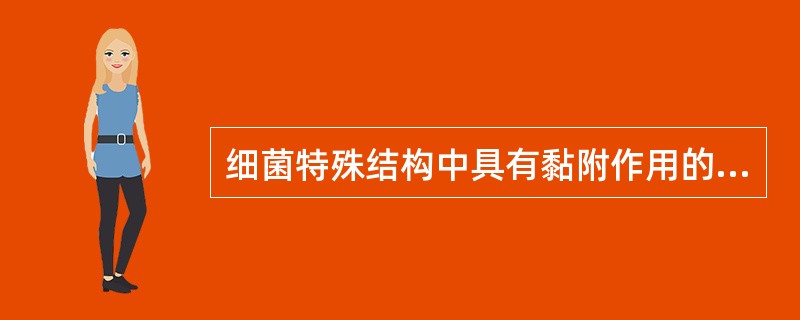 细菌特殊结构中具有黏附作用的是A、芽胞B、鞭毛C、荚膜D、菌毛E、微荚膜