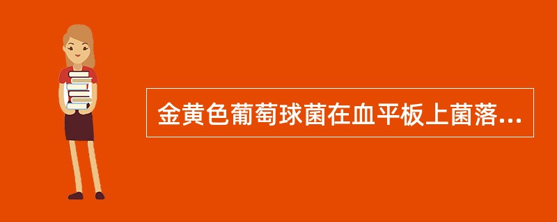 金黄色葡萄球菌在血平板上菌落呈A、金黄色,扁平、圆形、半透明、表面光滑,周围有溶