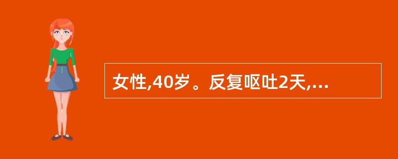 女性,40岁。反复呕吐2天,因消化道溃疡、幽门梗阻入院,测得血钾为3.2mmol