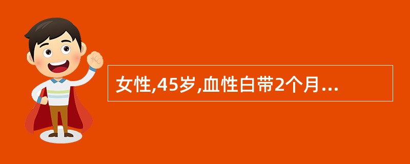 女性,45岁,血性白带2个月,妇检阴道未受肿瘤侵犯,宫颈菜花样,宫体正常大小,宫