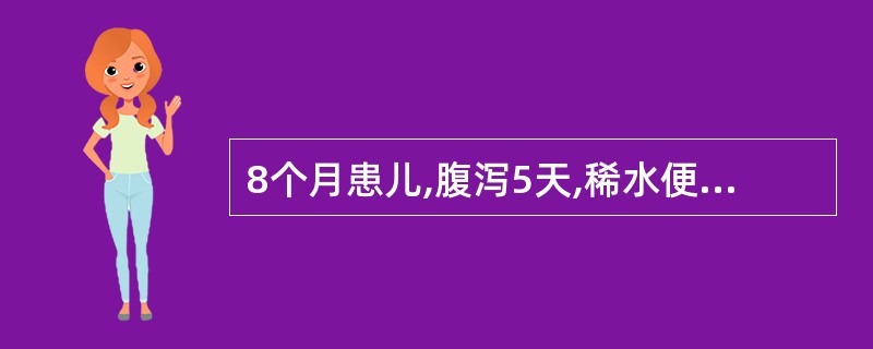 8个月患儿,腹泻5天,稀水便1日10余次,尿减少,体重5.5kg皮下脂肪0.4c