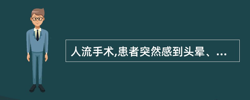 人流手术,患者突然感到头晕、胸闷、检查:脉搏54次£¯分,血压70£¯50mmH