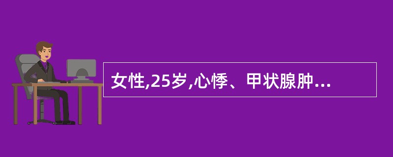 女性,25岁,心悸、甲状腺肿大,并伴有轻度呼吸不畅,压迫感,首次妊娠2月余,诊为