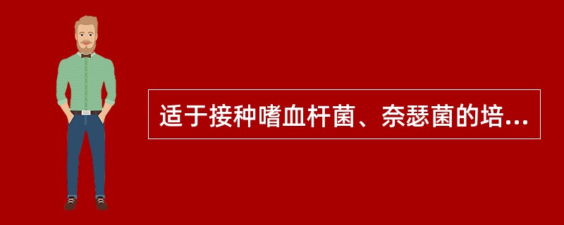 适于接种嗜血杆菌、奈瑟菌的培养基是A、血平板B、巧克力平板C、麦康凯平板D、SS