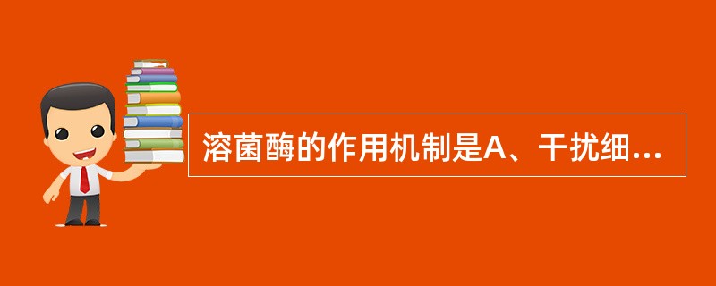 溶菌酶的作用机制是A、干扰细菌DNA复制B、切断肽聚糖中的多聚糖骨架C、竞争合成