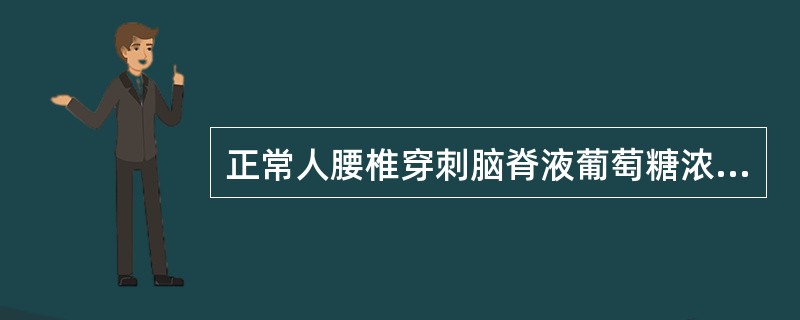 正常人腰椎穿刺脑脊液葡萄糖浓度(mmol£¯L)参考值为A、1.0~1.5B、2