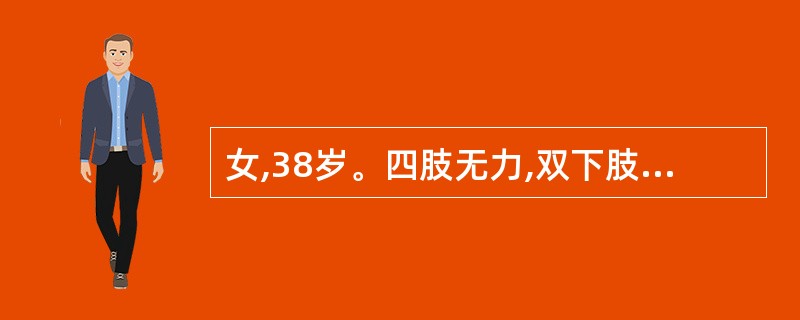 女,38岁。四肢无力,双下肢浮肿及皮下出血点2个月,查尿蛋白(£«£«),红细胞