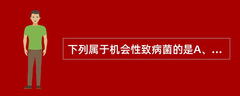 下列属于机会性致病菌的是A、铜绿假单胞菌B、霍乱弧菌C、淋病奈瑟菌D、福氏志贺菌