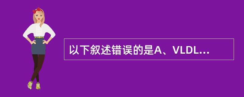 以下叙述错误的是A、VLDL受体由五个结构域组成B、VLDL受体受细胞内胆固醇负