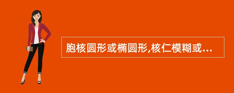 胞核圆形或椭圆形,核仁模糊或消失,核染色质较细致,胞质较少,淡蓝色,透明,偶有少