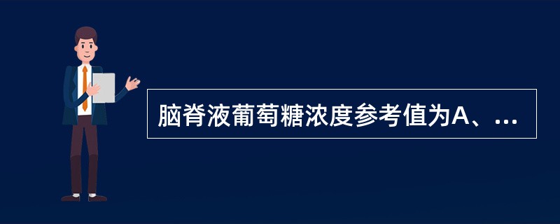 脑脊液葡萄糖浓度参考值为A、1.0~1.5mmol£¯LB、2.0~4.0mmo