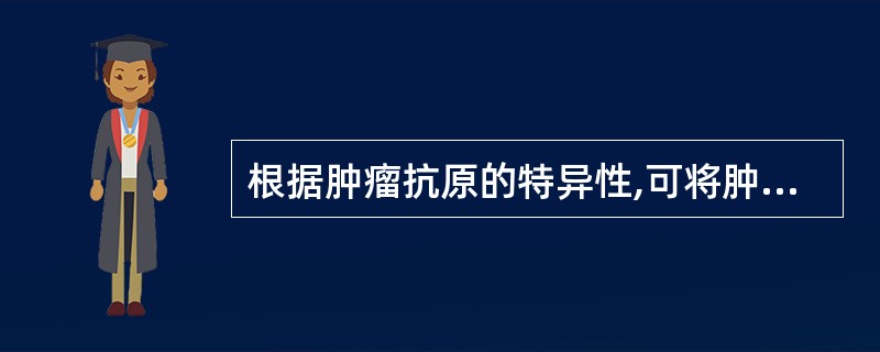 根据肿瘤抗原的特异性,可将肿瘤抗原分为A、特异性抗原和相关性抗原B、自发性抗原和