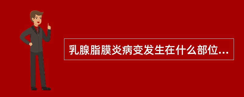 乳腺脂膜炎病变发生在什么部位:A、乳腺腺体层B、乳腺皮下脂肪层C、乳腺浅筋膜层D