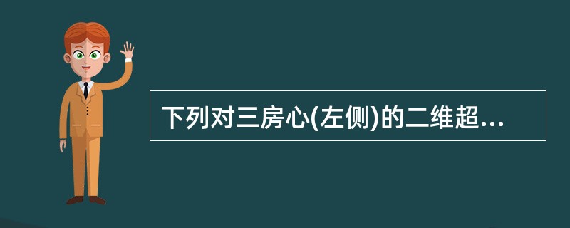 下列对三房心(左侧)的二维超声显像所见的叙述,哪一项是错误的 ( )A、左心房内