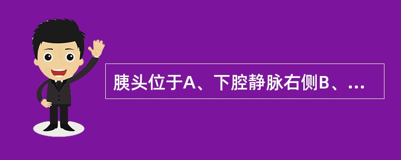 胰头位于A、下腔静脉右侧B、肠系膜上静脉的右前C、脾静脉前方D、肠系膜上静脉的左