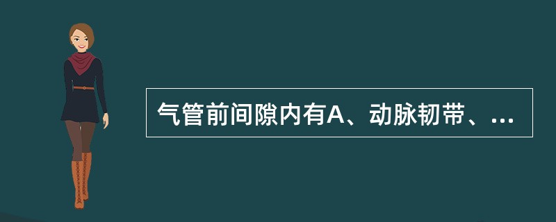 气管前间隙内有A、动脉韧带、动脉韧带淋巴结、左侧喉返神经B、气管前淋巴结、心包上