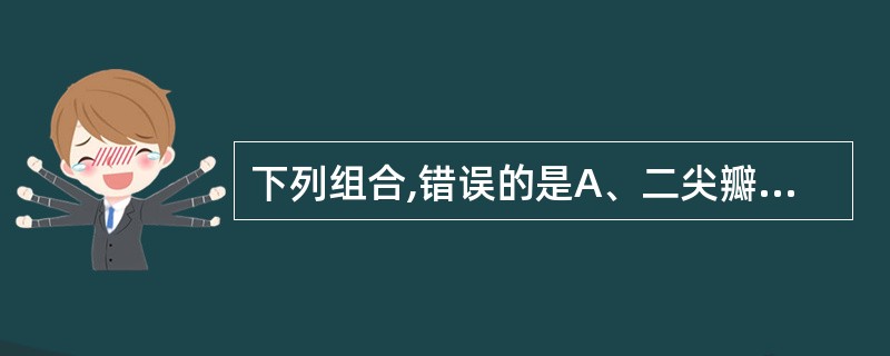 下列组合,错误的是A、二尖瓣£­左房与左室之间B、半月瓣£­左室与主动脉之间C、