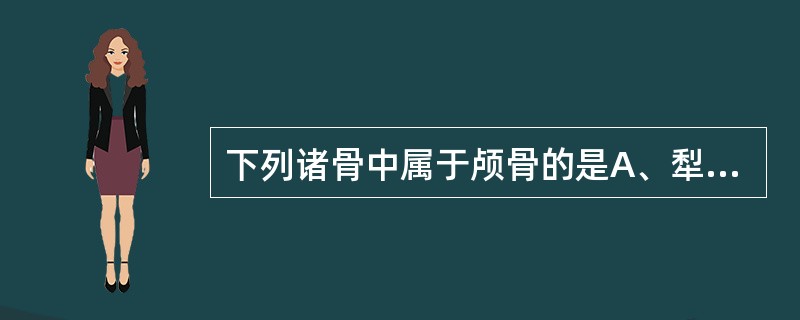 下列诸骨中属于颅骨的是A、犁骨B、蝶骨C、腭骨D、颧骨E、泪骨