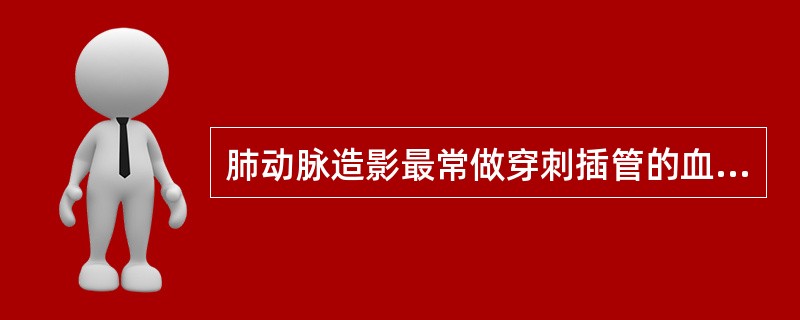 肺动脉造影最常做穿刺插管的血管是A、股动脉B、股静脉C、肘动脉D、肘静脉E、肱动