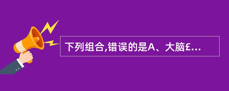 下列组合,错误的是A、大脑£­由左、右大脑半球构成B、第三脑室£­位于延髓、脑桥