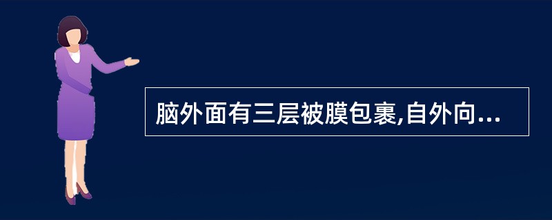 脑外面有三层被膜包裹,自外向内依次为A、硬脑膜£­蛛网膜£­软脑膜B、软脑膜£­