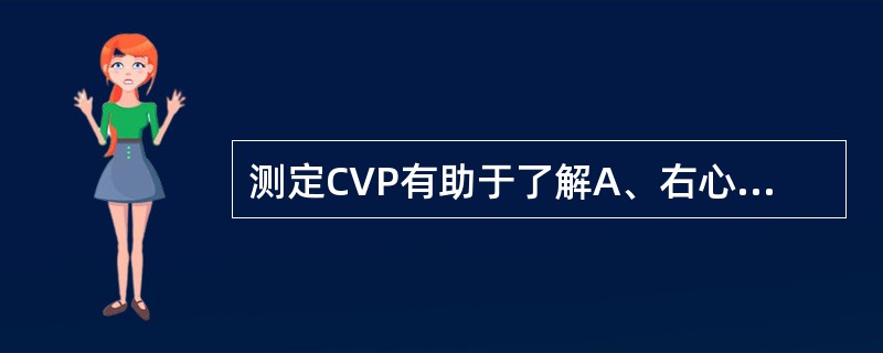 测定CVP有助于了解A、右心功能B、左心功能C、有效循环血量D、血压E、VA£¯