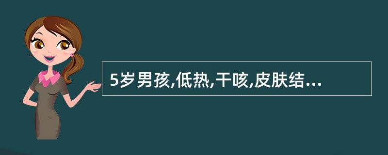 5岁男孩,低热,干咳,皮肤结节性红斑,疱疹性结膜炎,多发性一过性关节炎及颈淋巴结