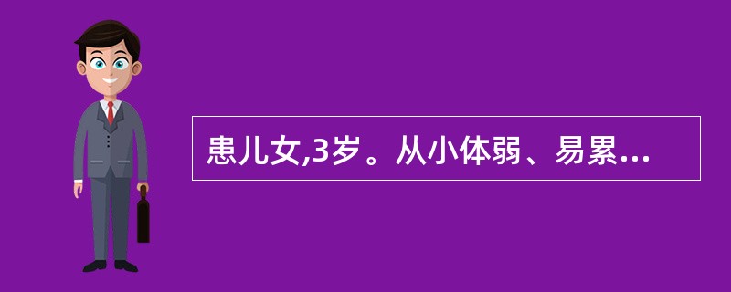 患儿女,3岁。从小体弱、易累、消瘦、易患感冒,曾患过2次肺炎。查体:胸骨左缘第2