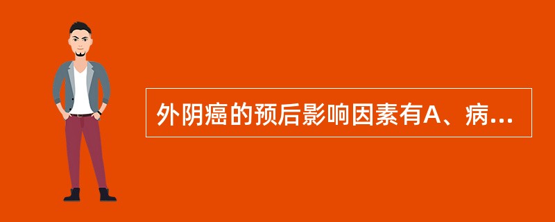 外阴癌的预后影响因素有A、病灶大小B、病灶部位C、治疗措施D、细胞分化程度E、淋