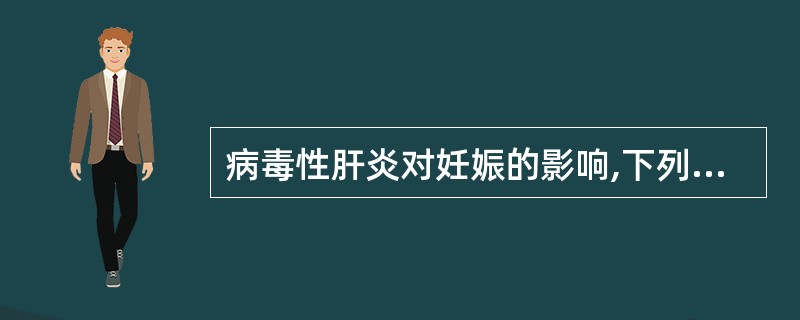 病毒性肝炎对妊娠的影响,下列错误的一项是( )A、孕晚期发病易并发妊高征B、孕早