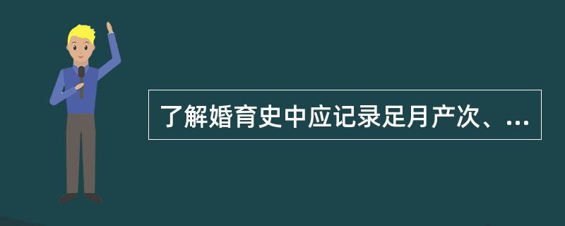 了解婚育史中应记录足月产次、早产次、现存子女数、流产次等,如足月产1次、无早产、